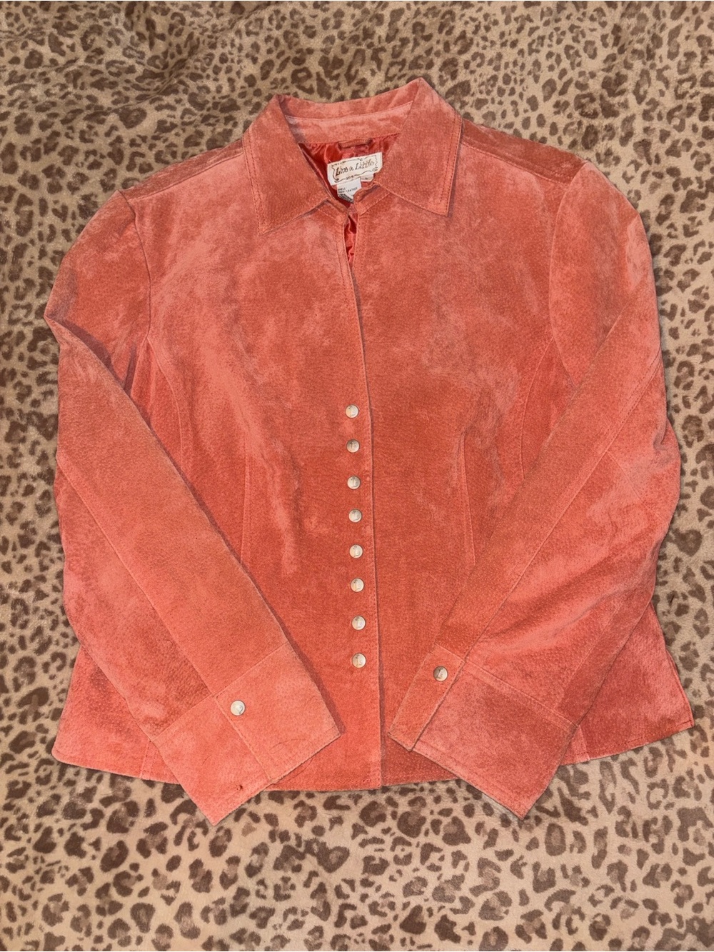 Vintage Live a Little Coral Orange Suede Button-Front Jacket